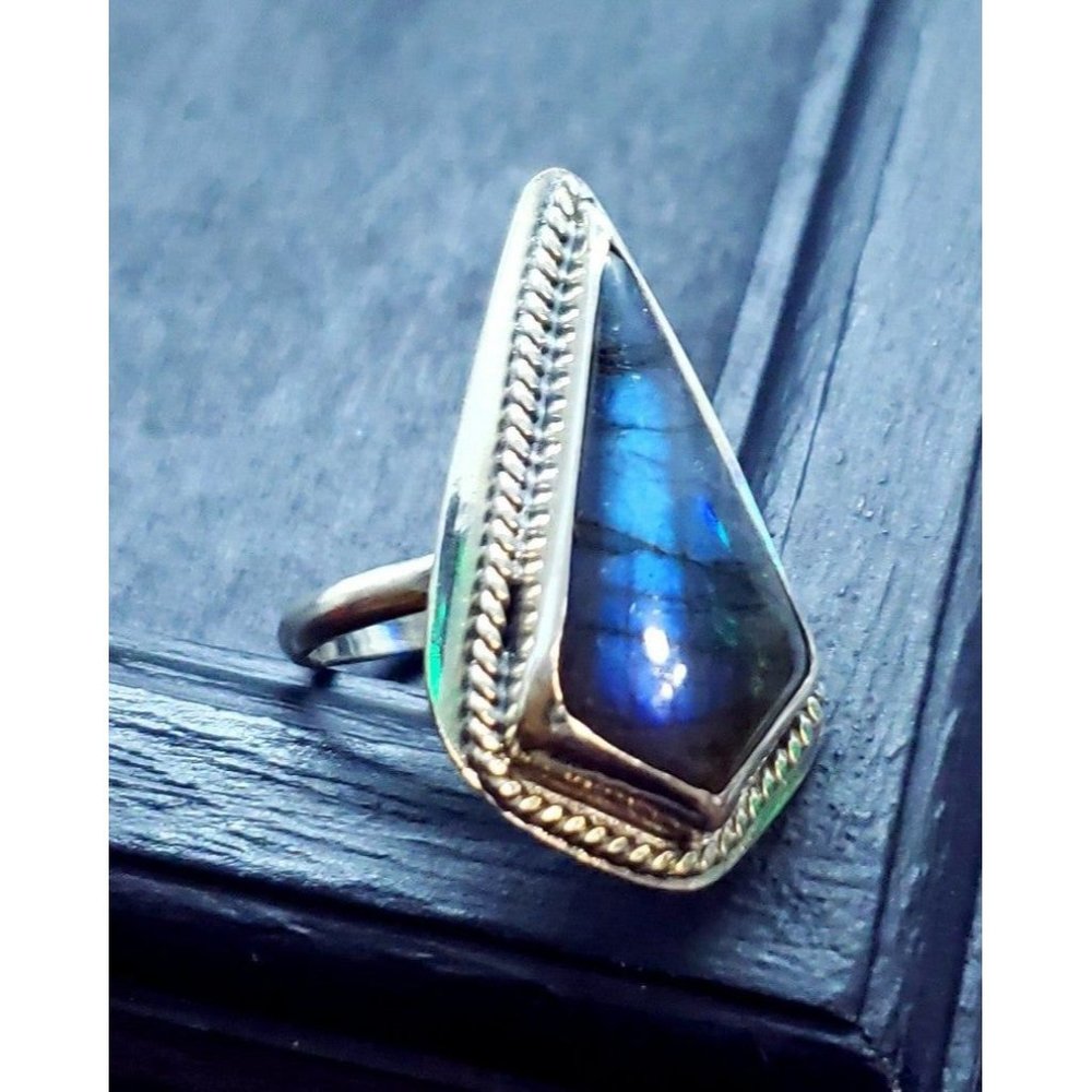 Sterling Silver labradorite crystal ring blue gothic 925 ring cosplay